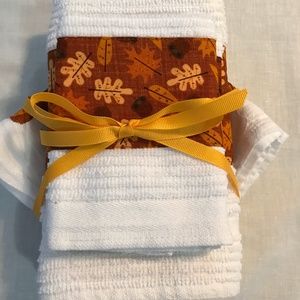 Five piece matching fall inspired kitchen towel set